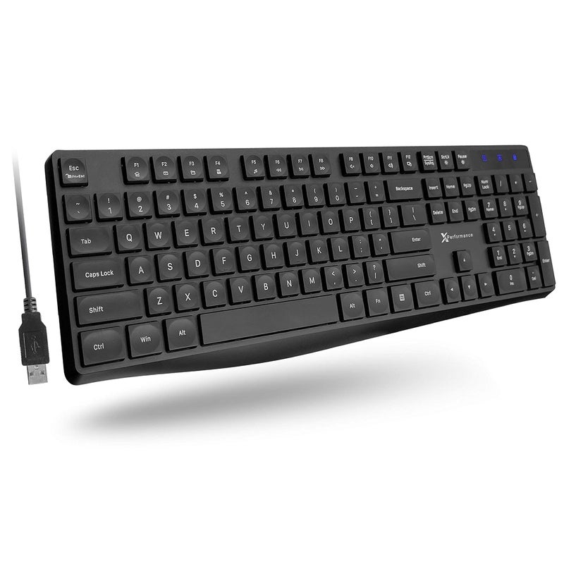 X9 Performance Wired Keyboard - Ultra Slim Full Size Ergonomic Computer Keyboard - Basic USB Keyboard for PC Desktop, Laptop with 5ft Corded Wire, 104 Quiet Keys, 14 Shortcuts, and Kickstand - Image 1